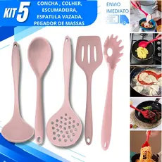 Utensílios Silicone para Cozinha Kit Concha Colher Arroz Escumadeira Espátula Vazada Pegador Massa
