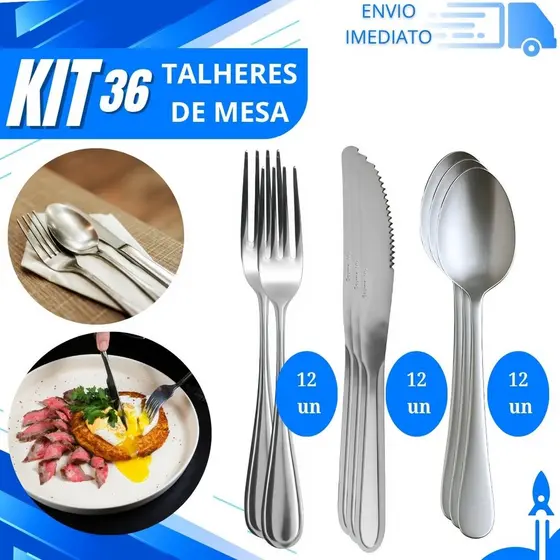 Combo 36 Talher Garfo Faca e Colher Premium Aço Inoxidável para Casa Cozinha Buffet e Restaurante