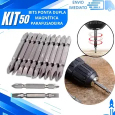 Kit 50 Bits Ponteira Dupla Magnética Aço Cromo Vanádio Fenda e Philips Resistente para Parafusadeira