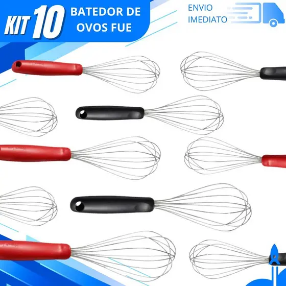 Kit 10/5/3 Fouet Batedor de Ovos de Alumínio com Cabo de Plástico Utensílio Culinário Fácil de Limpar Durável