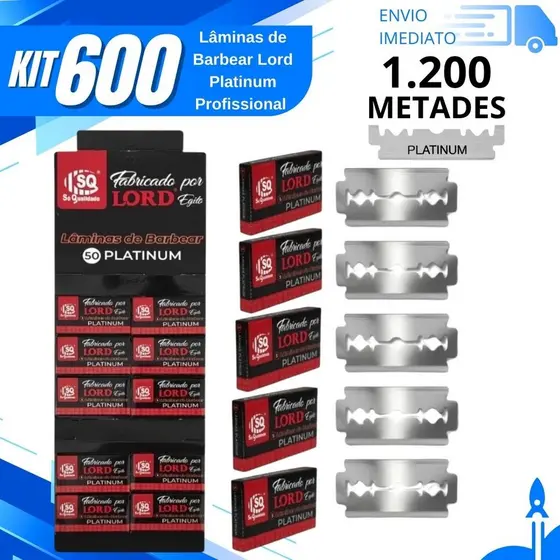 Kit 600/500/300/200 Lâmina para Navalha Lord Platinum Barbear Profissional Corte Limpo Aço Inox Barbearia