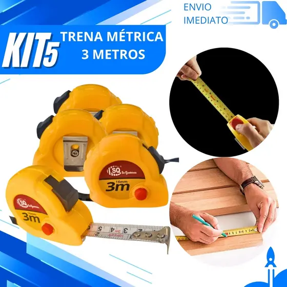 Kit 5/3/1 Trena Profissional 3m com Clip Cinto e Trava – Fita Métrica Compacta e Resistente