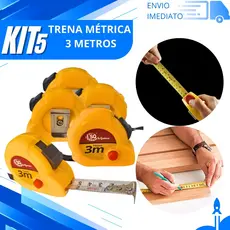 Kit 5/3/1 Trena Profissional 3m com Clip Cinto e Trava – Fita Métrica Compacta e Resistente