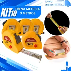 Kit 10,5 ou 3 Trenas 3M Fita Métrica Resistente de Bolso com Trava Para Uso Profissional e Doméstico