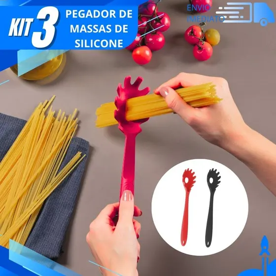 Kit 3,2 ou 1 Pegador de Massa de Silicone Premium Resistente a Altas Temperaturas Para Macarrão para Casa