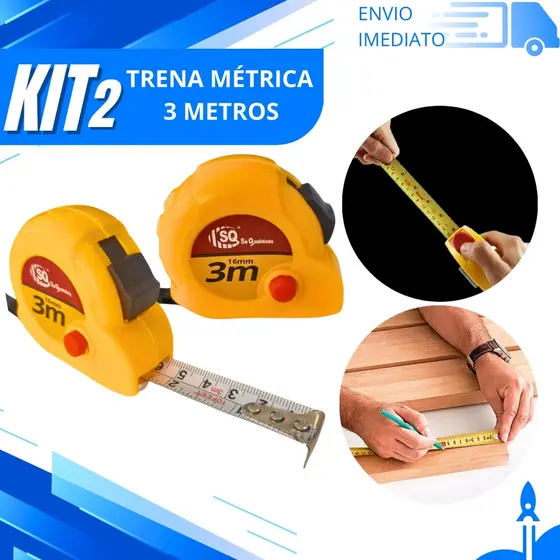 Kit 2 ou 1 Trena 3M Profissional Fita Métrica Compacta e Resistente para Medição Precisa em Obras