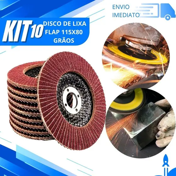Kit 10/6/3 Disco Flap Lixa 115x80mm Grão 80 de Serralheiro Acabamento Profissional em Metais e Aço