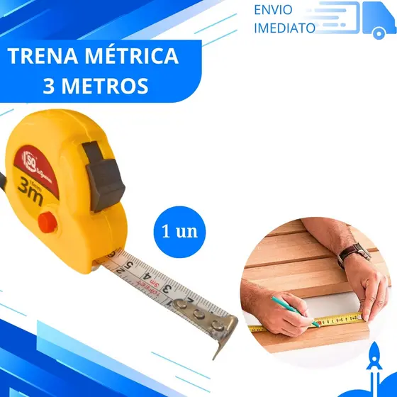 Trena de Aço 3m Fita Métrica de Precisão Compacta com Clip e Trava para Construção e Reformas