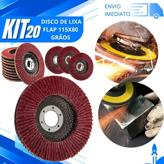 Kit 20,10 e 6 Disco Flap 80 Grãos 115x80 Lixa para Esmerilhadeira de Desbaste e Acabamento de Ferro e Aço