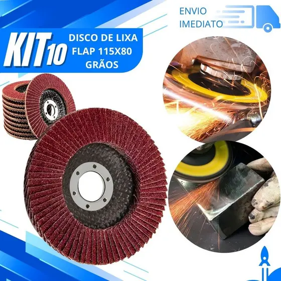 Kit 10/6/3 Disco Flap Lixa 115x80mm Grão 80 Para Serralheiro Acabamento Profissional em Metais e Aço