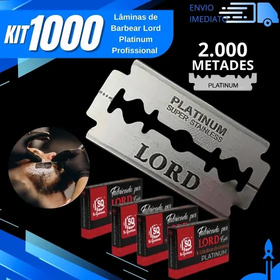 Kit 1000/800/600/500/300 Lâmina de Barbear Lord Platinum para Navalha Aço Inox Corte Preciso Profissional