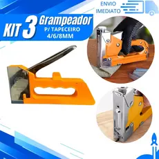 Kit 3/2/1 Grampeador de Tapeceiro Manual Profissional para Estofaria Madeira Tecidos e Reparos