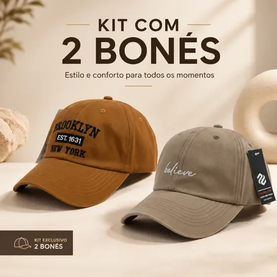 Kit 2 Bonés Dad Hat Bordado Aba Curva Feminino Masculino Ajustável Confortável