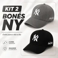Kit 2 Bonés New York Masculino Feminino Ajustável Bordado Frontal Aba Curva Estilo Urbano