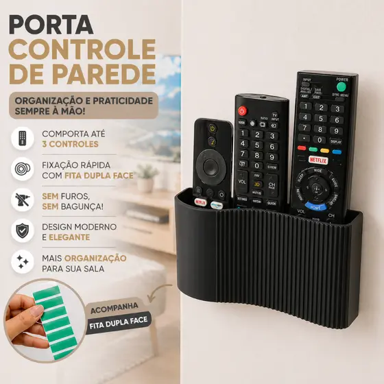 Organizador de Controles Remotos de Parede | Porta Controle Universal com Adesivo