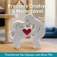 Escultura Decorativa Amor Pet Humano e Cachorro com Coração para Decoração Presente Pet Lovers