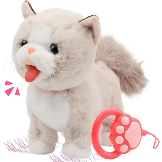 Easfan 12 " Walking Kitty Elétrico Interativo Falando Brinquedo De Pelúcia De Gato Musical Com Trela De Controle Remoto
