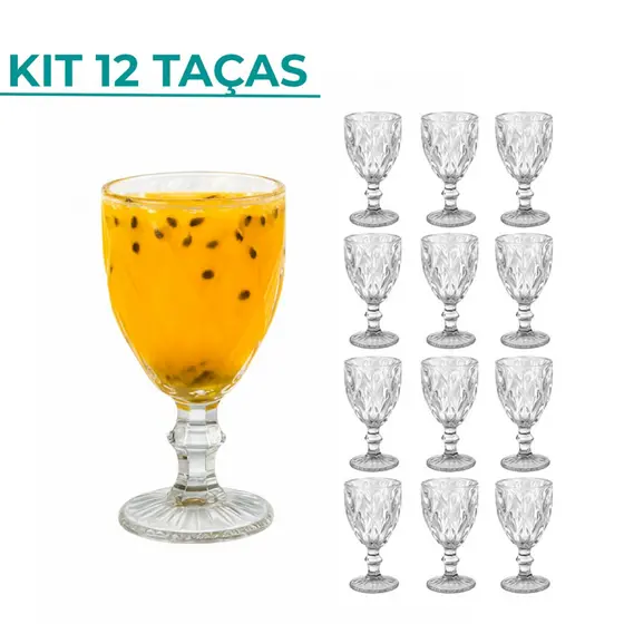Jogo Taça Diamante Copo Vidro Transparente Bico De Jaca 340ml Oliver Home 4/6/12 Un