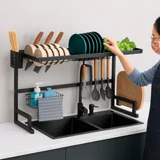 Escorredor De Louças 12 Pratos Organizador Cozinha Suspensa Preto Aço Inoxidável Rack Oliver Home