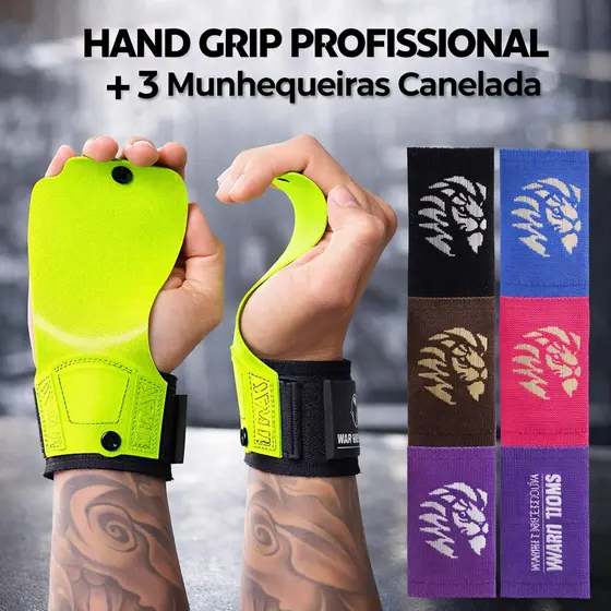 Kit Grip Crossfit Premium + 3 Munhequeiras Seca Suor Musculação | Hand Grip Crossfit Resistente