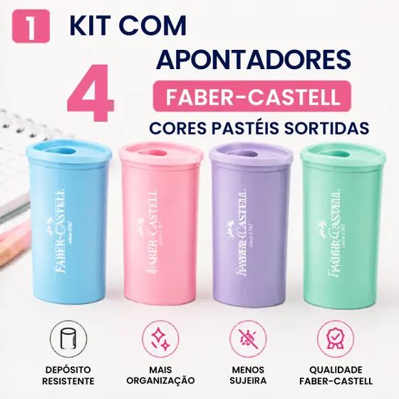 Kit 4 com Apontadores Faber-castell Com Depósito Cor Pastel Sortidos