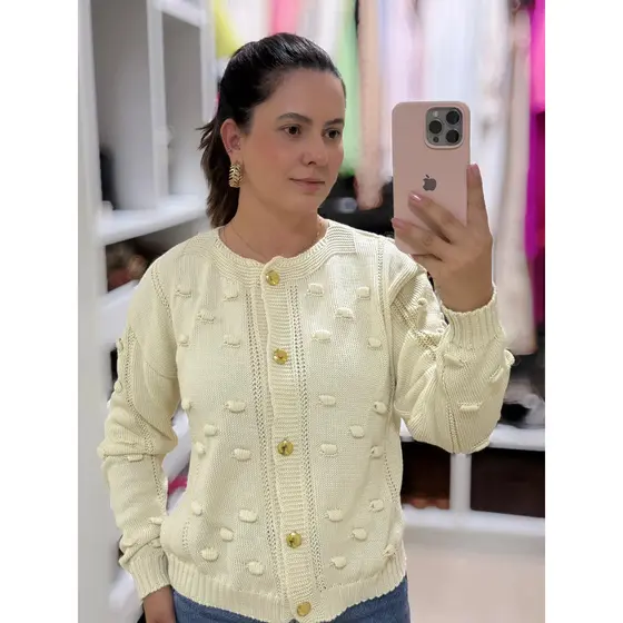 Casaco Blusa De Frio Feminino Cardigan Tricot Botao