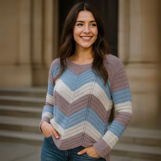 Blusa Feminina Tricot Zig Zag Manga Longa Inverno Confortável Delicada