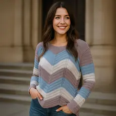 Blusa Feminina Tricot Zig Zag Manga Longa Inverno Confortável Delicada
