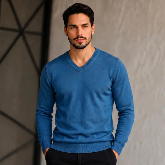 Blusa Masculina Tricot Gola V Básica Manga Longa Versátil Moderna Elegante Inverno Frio