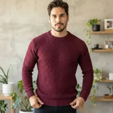 Suéter Masculino Tricô Liso Básico Gola Redonda Inverno Confortável Casual