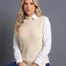Colete Tricot Texturizado Gola Redonda Inverno Tendência Luxo Blogueira Chic Casual Feminino