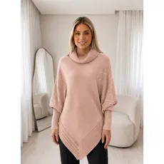 Poncho Tricot Gola Alta Feminino Manga Longa Assimétrico Macio Confortável Moderno Inverno