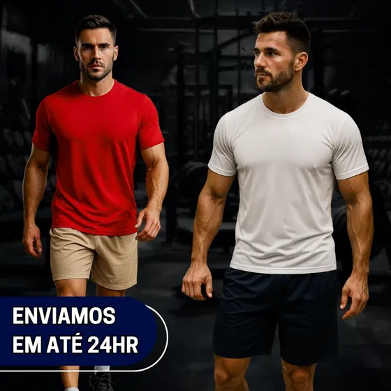 Conjunto Camiseta Esportiva Dry Fit + Conjunto Bermudas Masculinas Academia Kit Treino