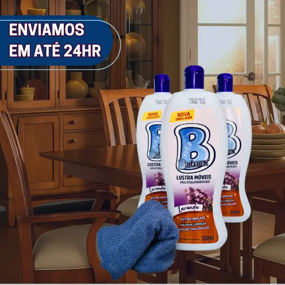 Lustra Móveis Brabarex Lavanda 3 em 1 Proteção Brilho + Pano Microfibra Kit