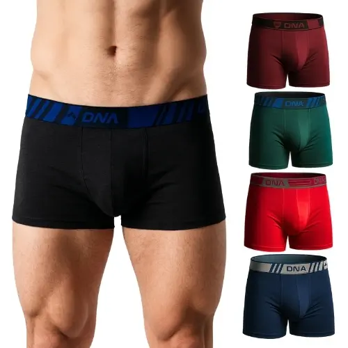 Kit 5 Cuecas Boxer Lisa Masculina Adulto Microfibra Shortinho DNA Elastano Algodão Poliester