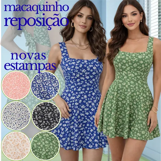 Macaquinho Feminino Curto  Duna Estampado Com Amarração nas Costas