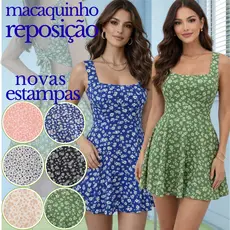 Macaquinho Feminino Curto  Duna Estampado Com Amarração nas Costas