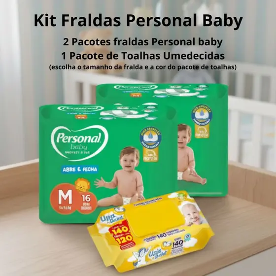 Kit Bebê 2 Pacotes Fralda Personal Baby + Toalha Umedecida Upa Bebê Sem Álcool Pele Sensível