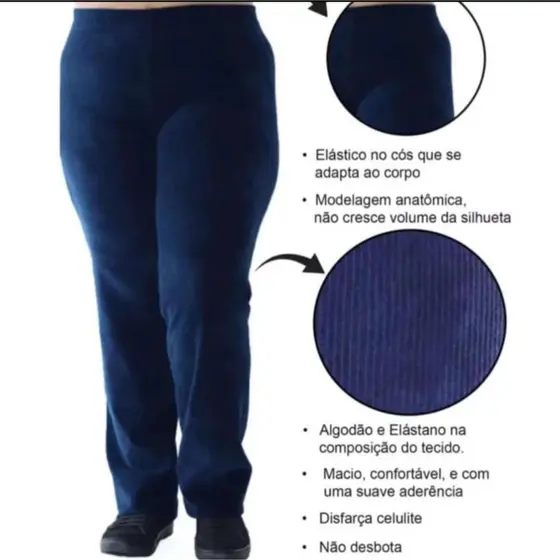 CALÇA VELUDO PERNA RETA SENHORA FRIO INVERNO DIA A DIA