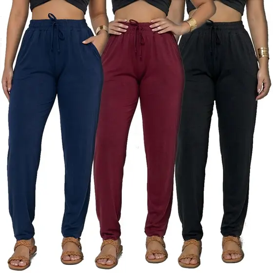 Calça Feminina Malha Viscolycra Premium Soltinha com Bolsos Linha Original
