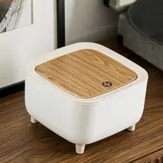 Mini Lixeira Quadrada com Tampa Touch – Estampa Madeira, Ideal para Escritório e Mesa - 1,5L