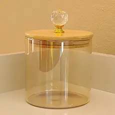 Pote de Vidro com Tampa de Bambu Dourado ÂMBAR CRISTAL LISO 500ML  pote hermético Cozinha
