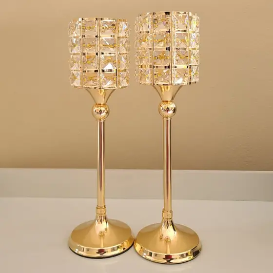 Porta - Velas Castiçal  Dourado Elegance – 32cm com cristal
