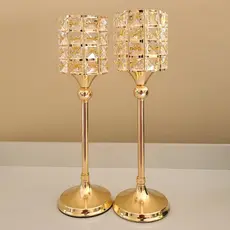 Porta - Velas Castiçal  Dourado Elegance – 32cm com cristal
