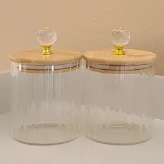 Pote de Vidro Com Tampa Bambu CRISTAL Hermético CANELADO TRANSPARENTE 500ML Porta Mantimentos cozinha