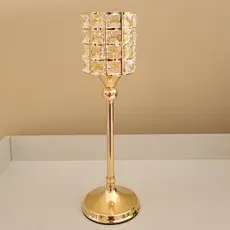Castiçal Porta - Velas Dourado Com Cristal Elegante – 37cm