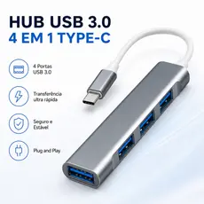 Hub USB-C, 4 em 1, 4 Portas, USB 3.0 e 5Gbps