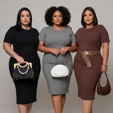 Vestido Plus Size Midi Canelado Premium Tubinho Elegante Manga Curta Casual Social G1 G2 G3