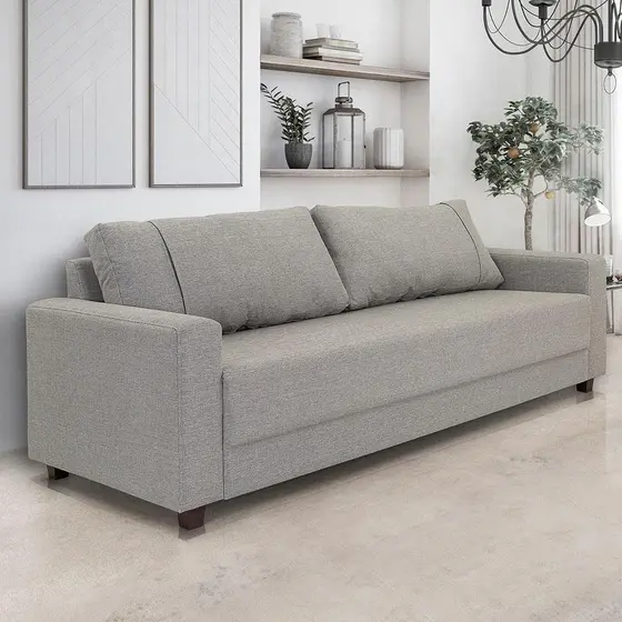 Sofá 3 Lugares Herval Clean Linho Cinza, 200 cm