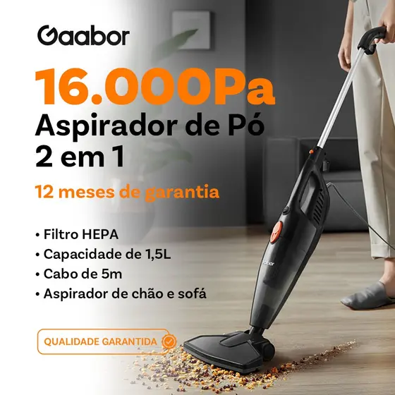 Gaabor aspirador de pó 2 em 1 sucção forte de 16000Pa dust off silent Fácil de armazenar GVCW-M15A -1